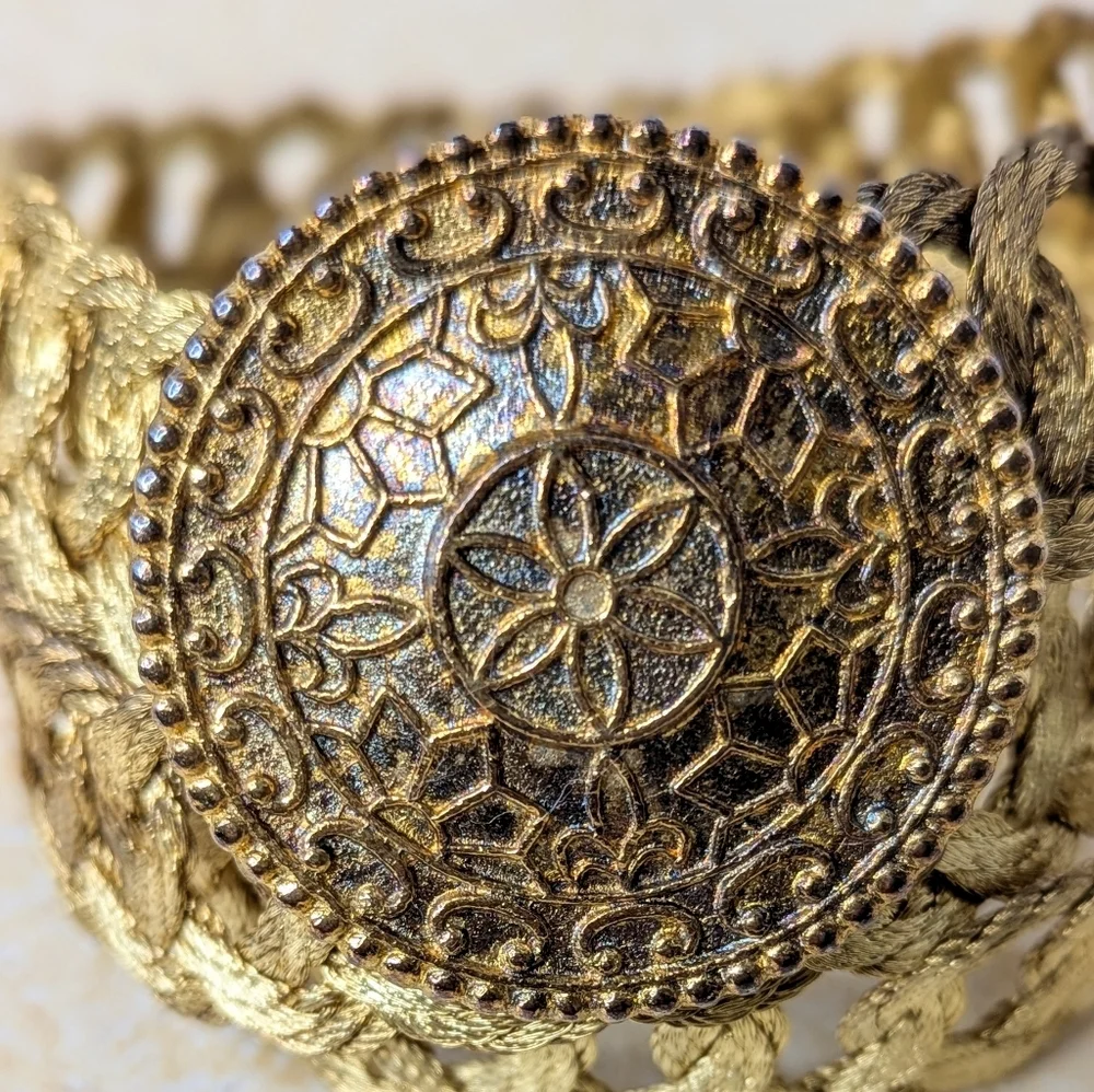 Vintage Grecian 18k Gold Plated Woven Wire Handmade Belt & Buckle